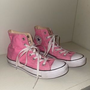 Bubblegum pink high top converse, W8/M6. Worn once.